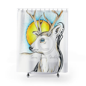 White Deer Stippling Doodle Ink Art Ii Shower Curtains 71X74 Home Decor