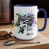 Free Orca Whales Family Color Splash Ink Art Two-Tone Coffee Mugs, 15oz