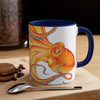 Orange Red Octopus Ink on White Art Accent Coffee Mug, 11oz