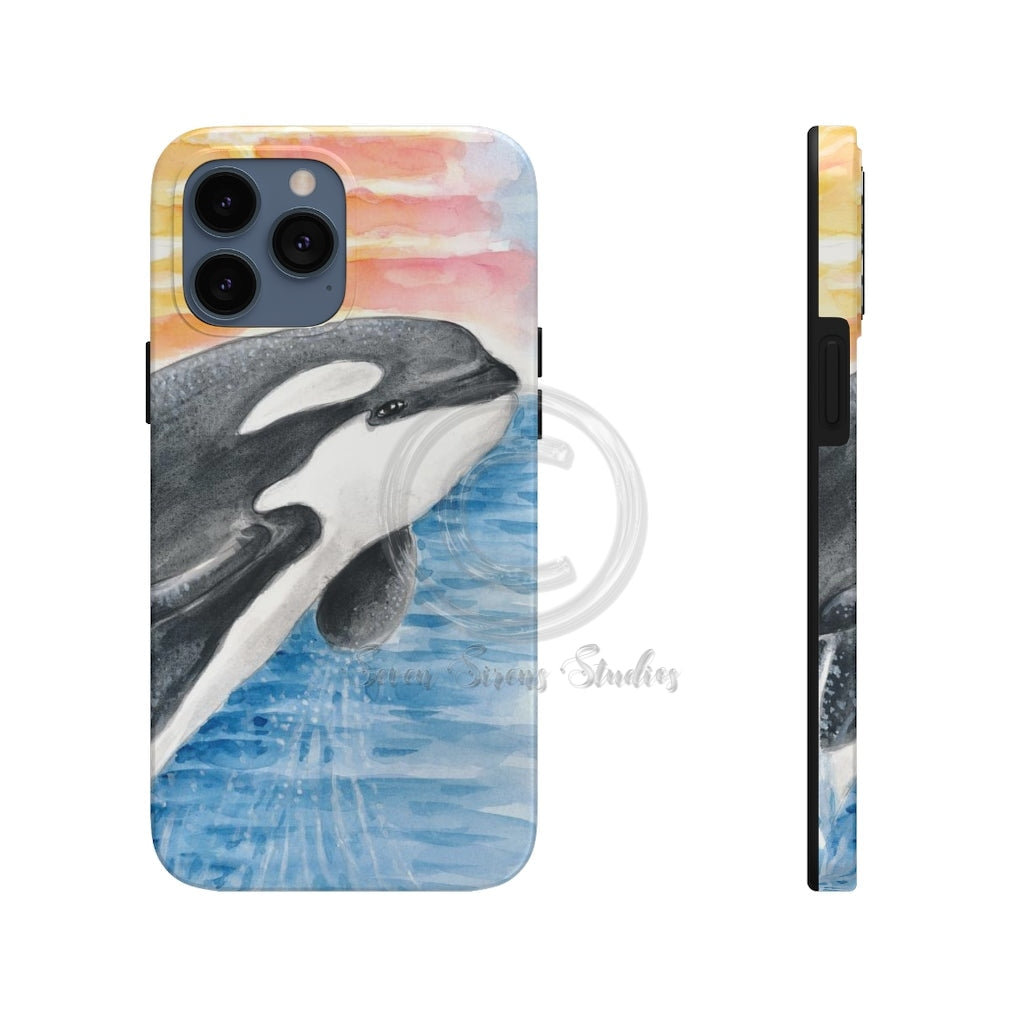 Breaching Orca Killer Whale Sunset Watercolor Art Case Mate Tough Phone Cases