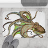 Brown Green Octopus On White Ink Art Bath Mat Home Decor