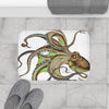 Brown Green Octopus On White Ink Art Bath Mat Home Decor