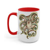 Cute Green Octopus Ink Art Two-Tone Coffee Mugs 15Oz / Red Mug