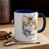 Cute Calico Maine Coon Kitten Cat Watercolor on White Art Accent Coffee Mug, 11oz