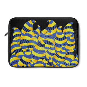 Funky Doodle Blue Yellow Swirls On Black Laptop Sleeve 13