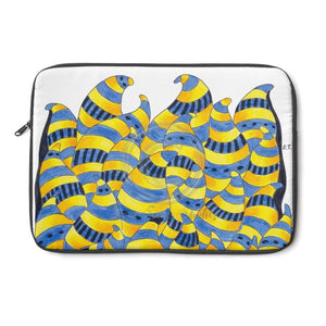 Funky Doodle Blue Yellow Swirls On White Laptop Sleeve 13