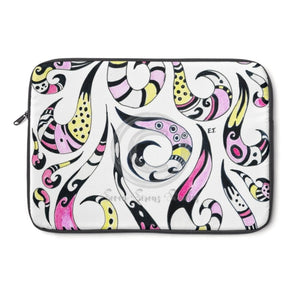 Funky Doodle Swirls Ink White Laptop Sleeve 13