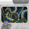 Gold Blue Tentacles Black Paper Texture Bath Mat Home Decor