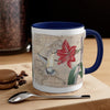 Hummingbird Vintage Map Red Amaryllis Floral On White Art Accent Coffee Mug 11Oz