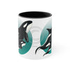 Orca Killer Whale Teal Green Circle Ink Accent Coffee Mug 11Oz