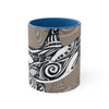 Orca Killer Whale Tribal Ink Taupe Accent Coffee Mug 11Oz Blue /