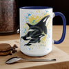 Orca Whales Blue Yellow Splash Ink Art Two-Tone Coffee Mugs 15Oz Mug