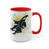 Orca Whales Blue Yellow Splash Ink Art Two-Tone Coffee Mugs 15Oz Mug