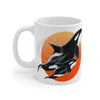 Orca Whales Red Sun Ink Splash Mug 11Oz