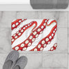 Red Kraken Octopus Tentacles White Ink Bath Mat Home Decor