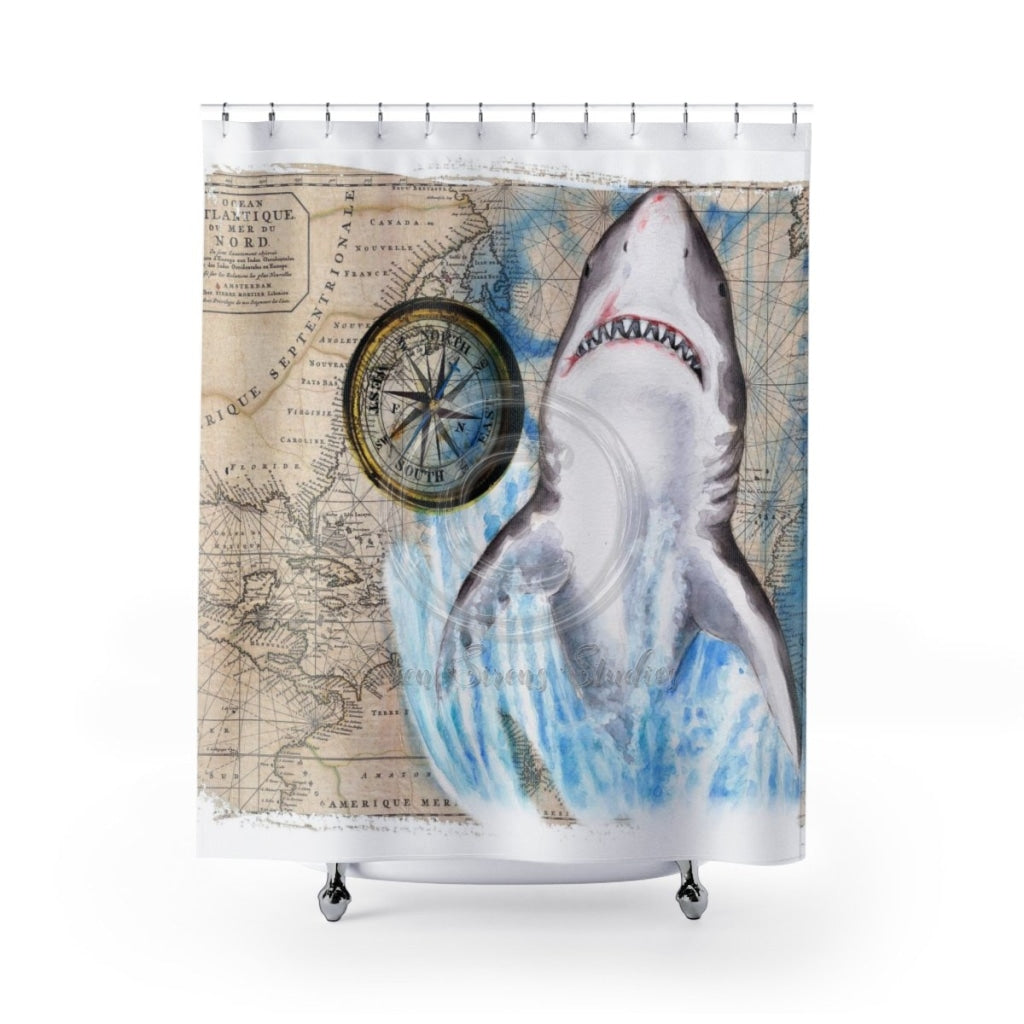 Shark Watercolor & Compass Art Shower Curtain – Seven Sirens Studios