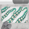 Teal Kraken Octopus White Ink Art Bath Mat Home Decor