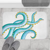 Teal Tentacles Octopus On White Bath Mat Home Decor